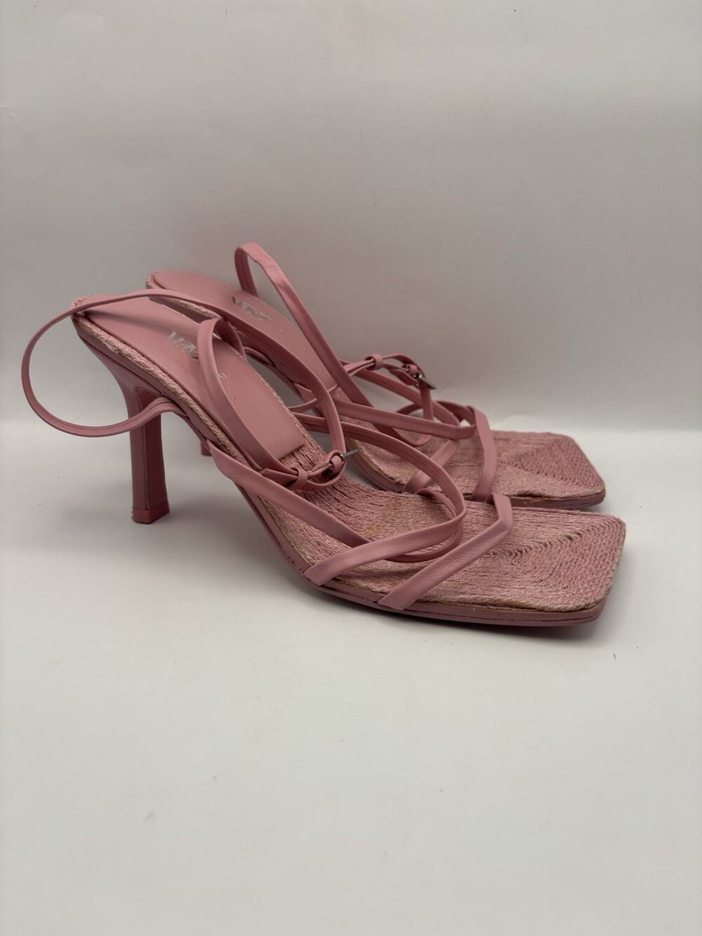 Zara Pink Jute Leather Strappy Heels Women Size 41